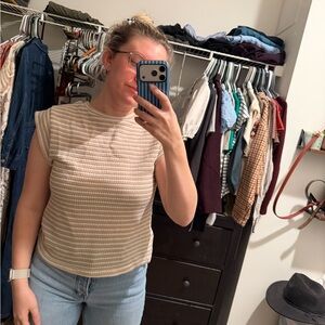 SHEIN Beige Striped Short Sleeve Top